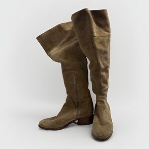 Vince Camuto Over The Knee Boots Womens 8M Beige Suede Shoes Rubber Sole Camel
